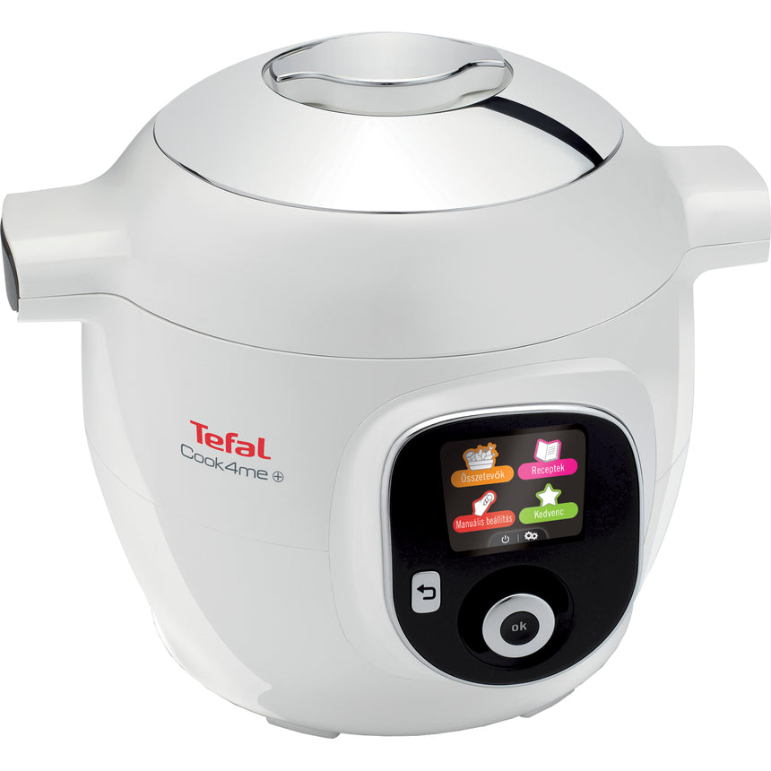 Multicooker inteligent cu gatire sub presiune Tefal Cook4me+ CY851130, 1600W, vas ceramic antiaderent 6L, 6 moduri de gatit, 150 de retete preinstalate, functie pastrare la cald, alb