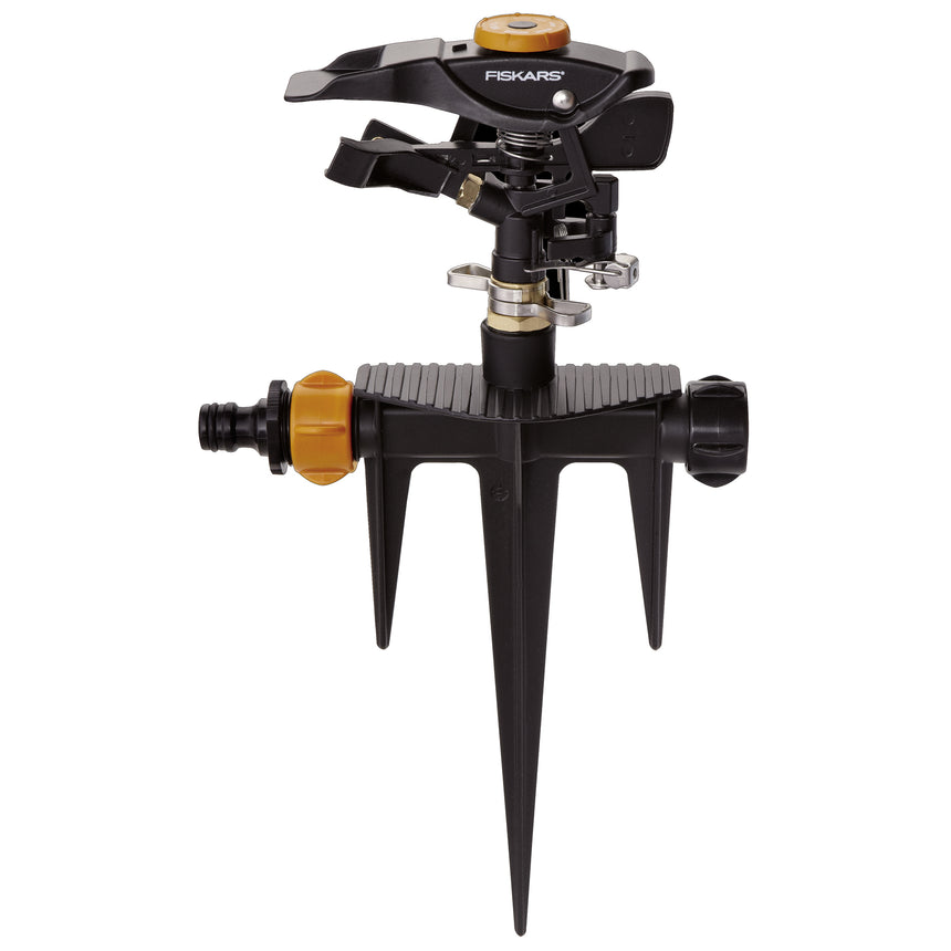 Aspersor pulsator metalic Fiskars 1023658, 26 m diametru maxim, tip pulverizare reglabil