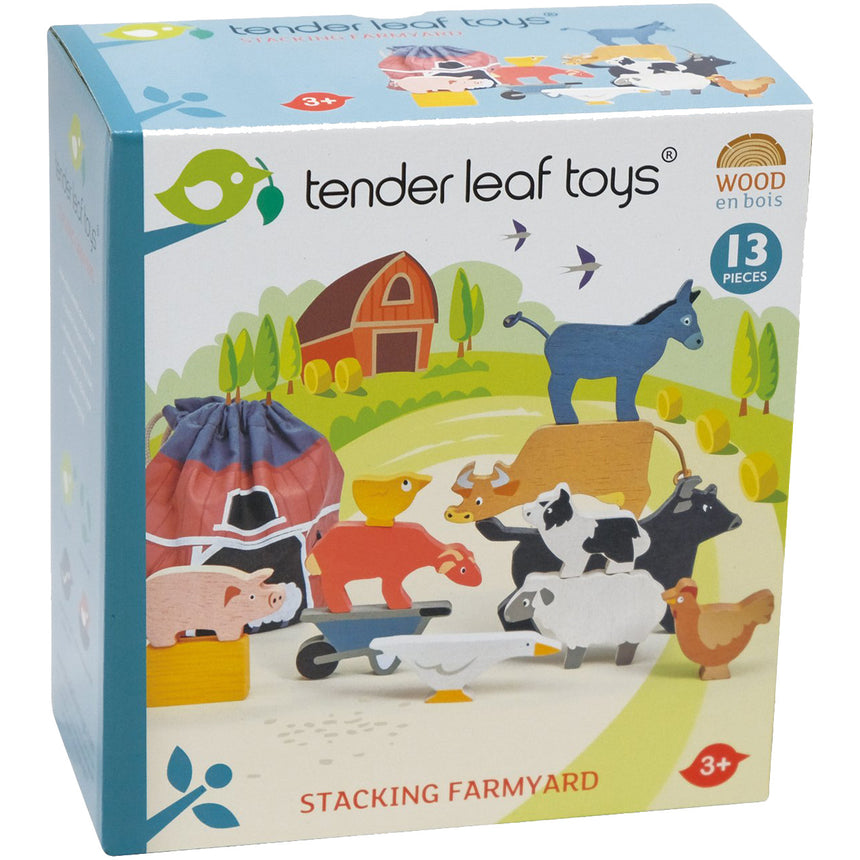 Set 13jucarii din lemn Tender Leaf Toys - Animale de la ferma, stivuibile