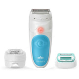 Epilator, Braun, SES5-610 Wet & Dry, 28 pensete, timp de functionare 30 minute, prindere anti-alunecare, 2 trepte de viteza, Alb/Albastru