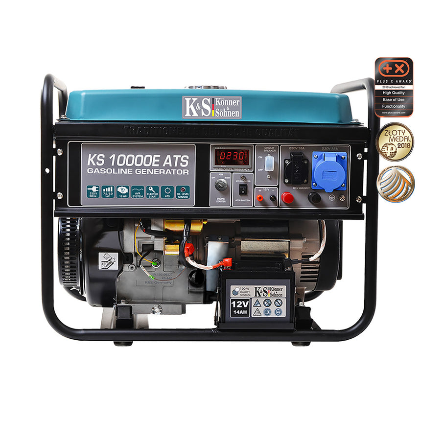 Generator curent profesional cu automatizare Könner&Söhnen KS10000E ATS, 8000 W, benzina, 18 cp, autonomie 14h, pornire electrica, 1x16A (230V), 1x32A (230V), 12V, regulator AVR, protectie suprasarcina/nivel scazut ulei, bobinaj 100% cupru