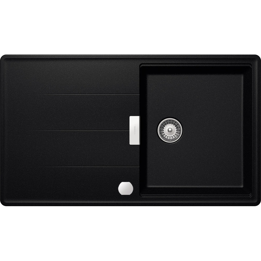Chiuveta granit Schock Tia D-100 Cristadur Magma 860 x 500 mm cu sifon automat, granit, reversibila, montare pe blat, negru metalizat
