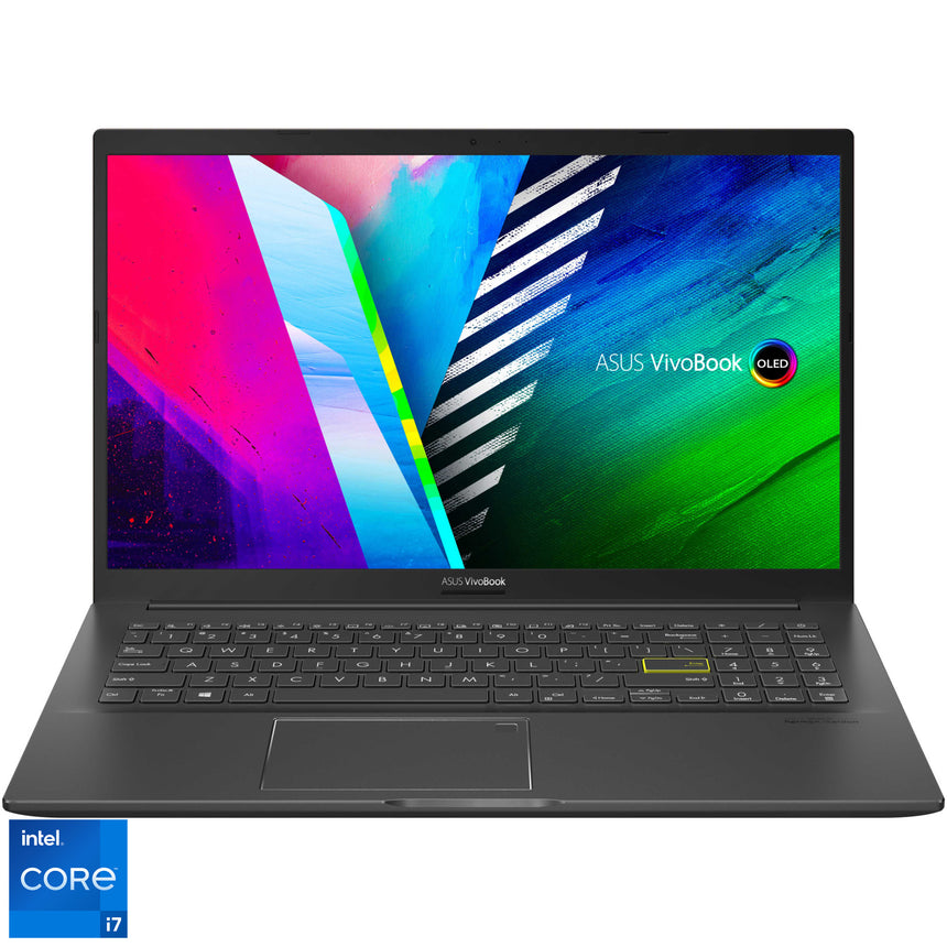 Laptop ASUS VivoBook 15 K513EA cu procesor Intel® Core™ i7-1165G7, 15.6", Full HD, OLED, 8GB, 512GB SSD, Intel Iris Xᵉ Graphics, No OS, Indie Black