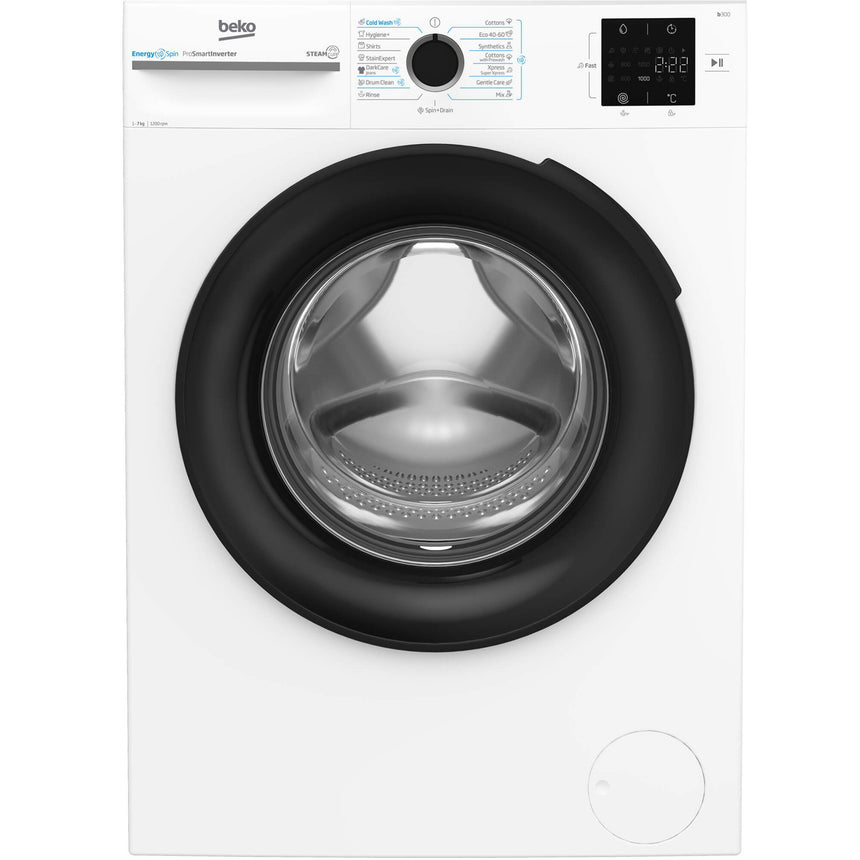 Masina de spalat rufe Beko BM3WFSU37213WB, 7 Kg, 1200 RPM, Clasa A, SteamCure, Recycled Tub, ProSmart Inverter Motor, AddXtra, WaterMode, ColdWash, Alb