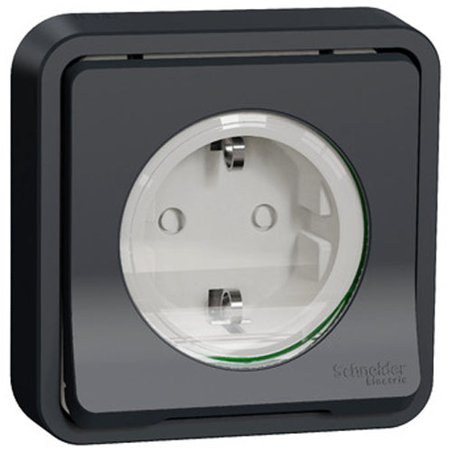 Priza simpla cu impamantare Schneider Mureva MUR86132, protectie pentru copii, IP55, Gri