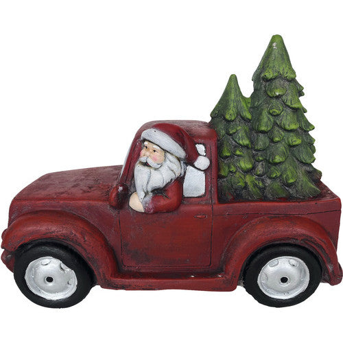 Decoratiune Craciun, Mos Craciun cu camion si bradut, 32,5 cm