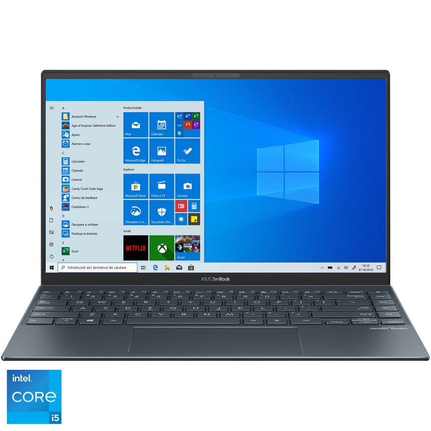 Laptop ultraportabil ASUS ZenBook 14 UX425EA cu procesor Intel® Core™ i5-1135G7, 14", Full HD, 8GB, 512GB SSD, Intel Iris Xᵉ Graphics, Windows 10 Home, Pine Grey