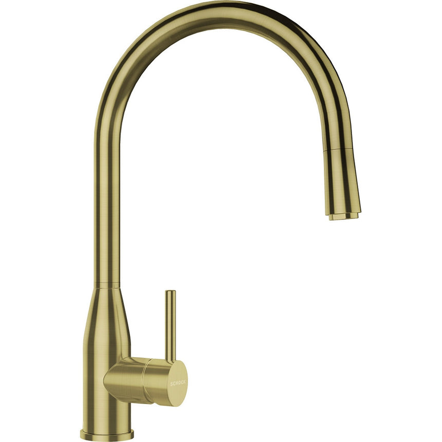 Baterie bucatarie Schock Kavus White Gold cu cap extractibil, cartus ceramic, rotatie tija la 360 grade
