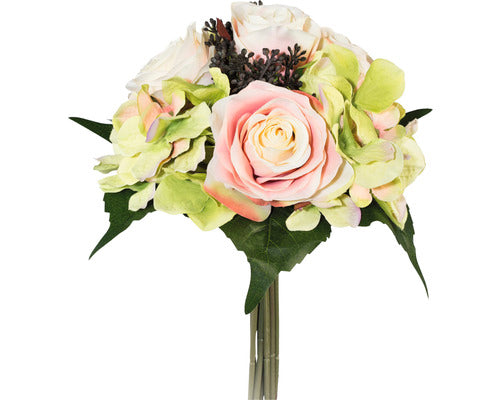 Buchet Artificial Hortenise/ Trandafiri H 31 Cm Roz