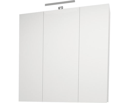 Dulap Baie cu Oglinda Fly, 3 Usi, Iluminare LED, PAL, 77x72 cm, Alb Lucios, IP 44