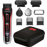 Aparat de tuns multifunctional Rowenta Formula 1® TN944MF0, 10 in 1, 32 lungimi taiere, lame inox, rosu