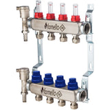 Distribuitor-Colector Fornello, echipat cu debitmetre, robineti si aerisitoare, inox, filet interior, 4 cai, 1"