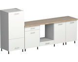 Set Mobilier Bucatarie Creta L 240 cm Decor Alb, Blat Stejar