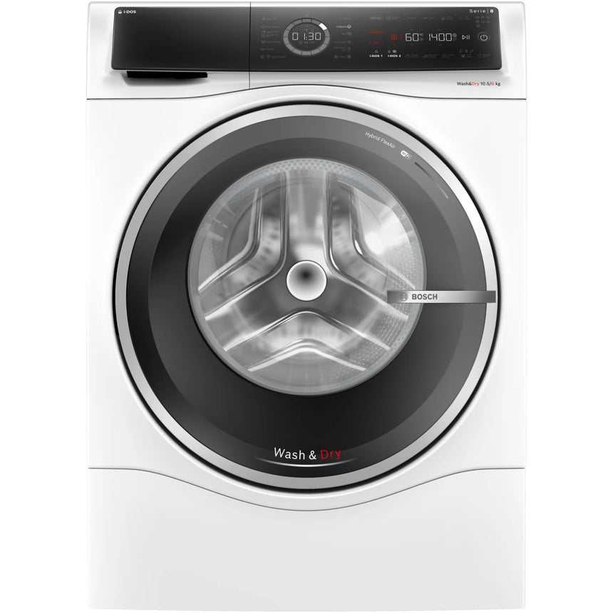 Masina de spalat rufe cu uscator Bosch Seria 8 WNC254A0BY, Spalare 10 kg, Uscare 6 kg, 1400 rpm, Clasa A, i-DOS, Iron Assist, Home Connect, Anti Stain, Auto Dry, Motor EcoSilence Drive, Alb