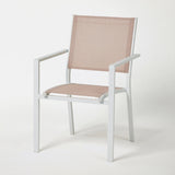 Scaun de gradina Barbana, metalic, cadru din aluminiu alb, culoare roz, 56 x 86 x 59 cm
