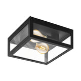 Plafoniera baie AMEZOLA, EGLO, E27, 2x40W, otel, negru, sticla, 29 x 29 cm, IP44