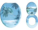 Capac WC ADOB Koh Samui, decor palmieri, din lemn, inchidere simpla, 43x37 cm