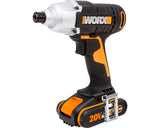 Set Masina De Gaurit Cu Percutie Worx Wx370 20v Max. 50nm Si Masina De Gaurit Cu Impact Worx Wx291, cu 2 Acumulatori