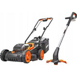 Set masina de tuns iarba si trimmer, Worx, WG927E, WG157E.9, Negru