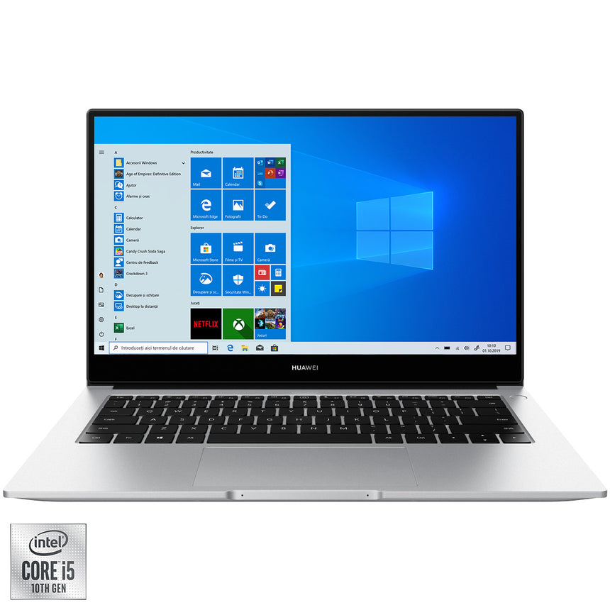 Laptop ultraportabil Huawei MateBook D14 cu procesor Intel Core i5-10210U, 14", Full HD, 8GB, 512GB SSD, Intel UHD Graphics, Windows 10 Home, Mystic Silver
