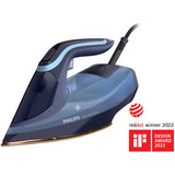 Fier de calcat Philips DST8020/20 Seria 8000, 3000W, talpa Steamglide Elite Rosecopper, OptimalTemp, Abur 55 g/min, jet de abur 240 g, capacitate rezervor 300ml, Detartrare Quick Calc Release, Oprire automata, Albastru