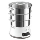 Aparat de gatit cu abur Tefal Convinient Series Deluxe VC502D10, 900W, capacitate 9L, temporizator, 3 vase, accesoriu pentru orez, inox