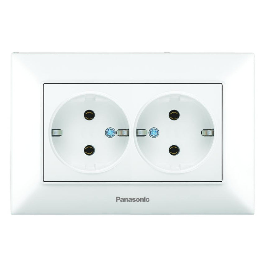 Priza dubla cu pamantare si protectie copii, 16A, IP20, Alb, Panasonic Arkedia Slim