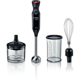 Blender de mana Bosch ErgoMixx MS61B6150, 1000 W, 12 viteze + Turbo, Blocare de siguranta, Minitocator 0.50 L, Vas gradat 0.6 L, Tel inox, Accesoriu maruntire, Negru