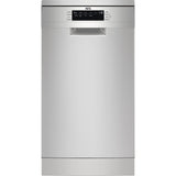 Masina de spalat vase Slim AEG FFB73517ZM, 10 seturi, 9 programe, Clasa D, Motor Inverter, Maxi Flex, AirDry, Pro Clean, Deschidere automata a usii, 45 cm, Inox
