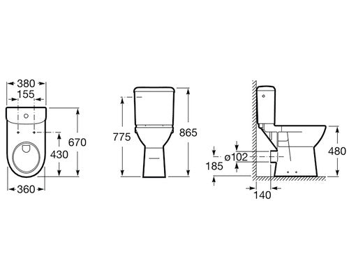 Vas WC compact Roca Access evacuare orizontala 38 x 67 cm alb