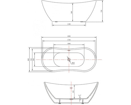 Cada de Baie Ovala Freestanding Curbat Max, 180x72x71 cm, Acril, Alb, FR13