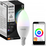 Bec LED RGB inteligent Calex, Wi-Fi, Bluetooth, B35, E14, 4.9W, 470 lm, lumina alba si colorata, compatibil Google Assistant si Alexa, Clasa energetica F