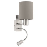 Aplica Pasteri, EGLO, LED, 1x3.5W, 380 lm, lumina calda, E27, 1x40W, otel, nichel satinat, material textil, taupe, 38 x 19.5 x 15 cm, IP20