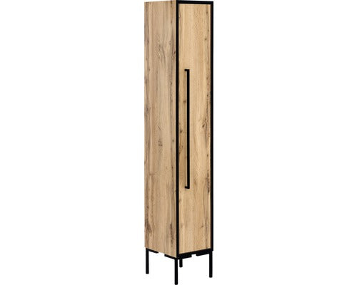 Dulap baie midi asezat Max HB250, 1 usa, PAL, 155x25 cm, stejar deschis/canturi negre