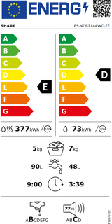 Masina de spalat rufe frontala cu uscator SHARP ES-NDB7144WD-EE, 7/5 kg, 1400rpm, Clasa D, Alb