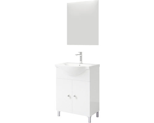 Set Mobilier Baie, Savini Due Best 55, Include Baza Lavoar, Lavoar Ceramic si Oglinda, Alb Lucios