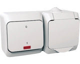 Intrerupator simplu & Priza Schneider Cedar Plus WDE000503, IP44 alb, cu lumina, montaj aplicat orizontal
