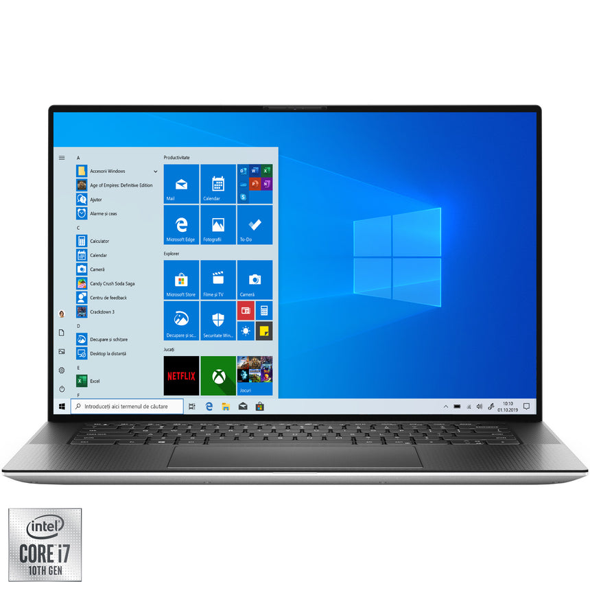 Laptop Dell XPS 9500 cu procesor Intel Core i7-10750H pana la 5.00 GHz, 15.6", FHD +, 16GB, 1TB SSD, NVIDIA GeForce GTX 1650 Ti Max Q 4GB, Windows 10 Pro, Platinum Silver