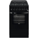 Aragaz Zanussi ZCK57201BA, Mixt, 4 arzatoare, Grill, Cuptor electric, 6 functii, Aprindere electrica, 54 l, 50 cm, Negru