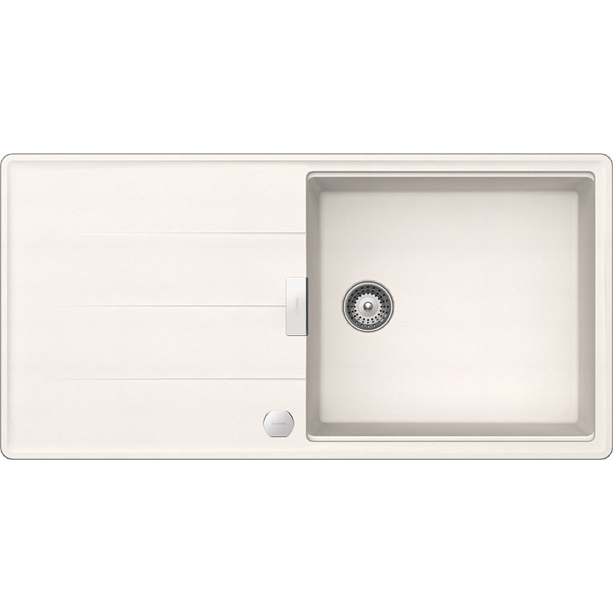 Chiuveta granit Schock Tia D-100L Cristadur Polaris 1000 x 500 mm cu sifon automat, granit, reversibila, montare pe blat, alb polar