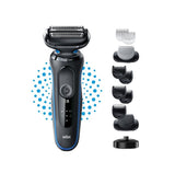 Aparat de ras electric Braun Series 5 51-B4650cs Wet&Dry, AutoSense, EasyClean, 3 elemente de taiere, accesorii pentru barba si ingrijire corporala, Statie de incarcare, Negru/Albastru