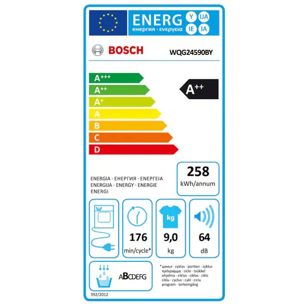 Uscator de Rufe BOSCH WQG24590BY, Condensare si Pompa de Caldura, 9 kg, 14 programe, Clasa A++, Alb