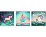 Set 3 Tablouri Canvas Unicorn Sleep, 3x 25x25 Cm