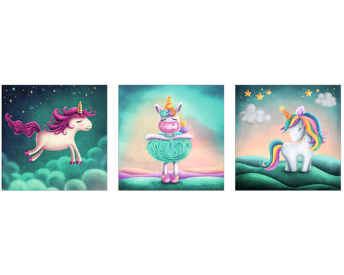 Set 3 Tablouri Canvas Unicorn Sleep, 3x 25x25 Cm