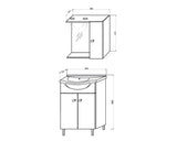 Set Mobilier, Baie Savini Due Bicolor 65 cm, Include Baza Lavoar, Lavoar si Dulap cu Oglinda si Spoturi LED, Alb Lucios