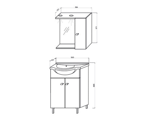 Set Mobilier, Baie Savini Due Bicolor 65 cm, Include Baza Lavoar, Lavoar si Dulap cu Oglinda si Spoturi LED, Alb Lucios