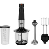 Mixer de mana Beko HBA81762BX, 3in1, 750 W, capacitate 1 l, viteza variabila, 4 functii, 2 cutite, negru / inox