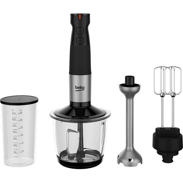 Mixer de mana Beko HBA81762BX, 3in1, 750 W, capacitate 1 l, viteza variabila, 4 functii, 2 cutite, negru / inox
