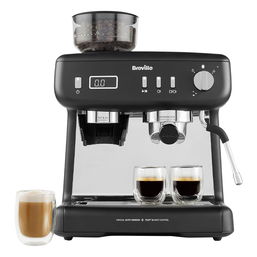 Espressor manual Breville Barista Max Plus VCF152X-01, 15 bari, 2.8 l, recipient de lapte 0.46l, 30 setari macinare, afisaj Led, negru