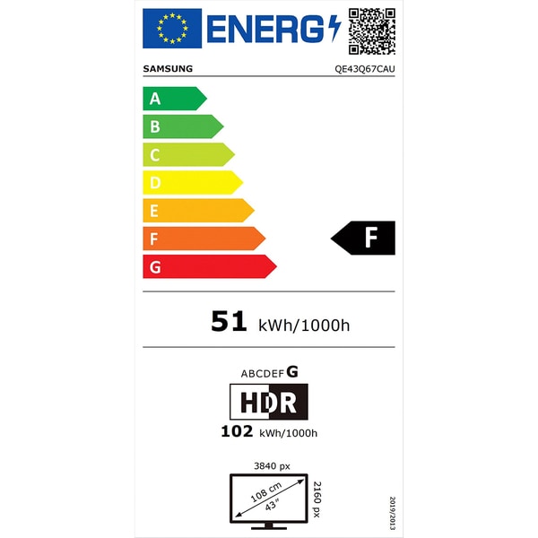 Televizor QLED Smart SAMSUNG 43Q67C, Ultra HD 4K, HDR, 108 cm, Clasa F, Negru